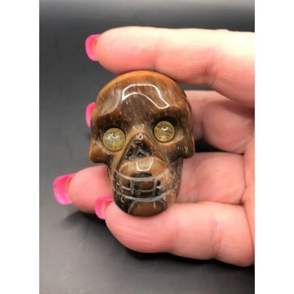 Tiger Eye Skull Carving
